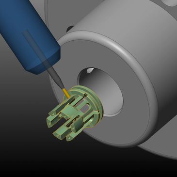 Screen capture of 5 axis simulation of a medical part in Mastercam program