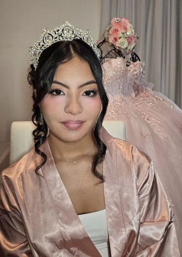 Soft Pink glam for a sweet 16  pink eyeshadow half lashes pink blush  nude pink lips long island ny