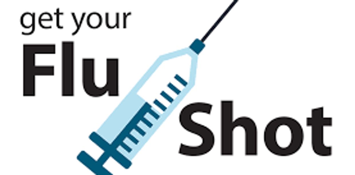 Get your flu shot message with syringe illustration.