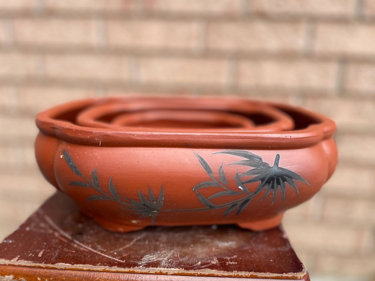 Set of Three Clay Bonsai pots