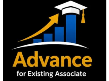Logo showing upward growth with a graduation cap symbolizing advancement for associates.