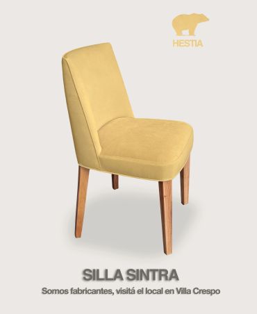 Silla Sintra, silla amarilla con patas de madera, fabricada por Hesta.