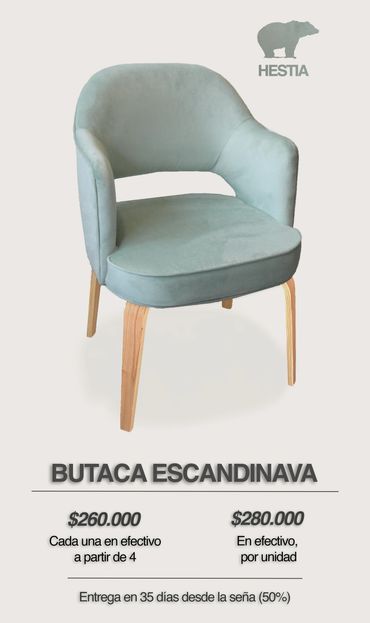 Butaca escandinava, silla con apoyabrazos, silla tapizada, silla de comedor, silla de diseño nórdico