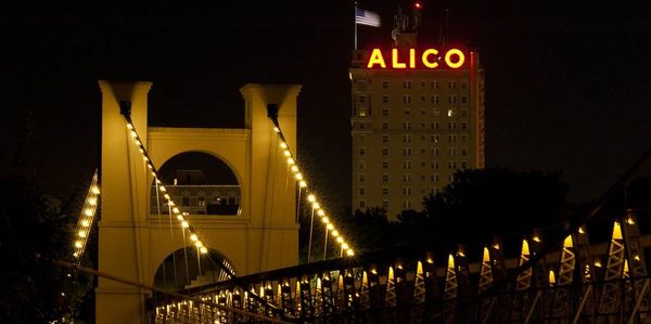 Alico Building and Suspension Bridge in Downtown Waco
