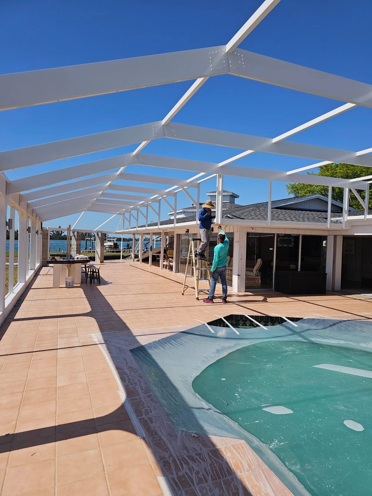 Services for Pool Cage Painting, Rescreening, and Restoration.