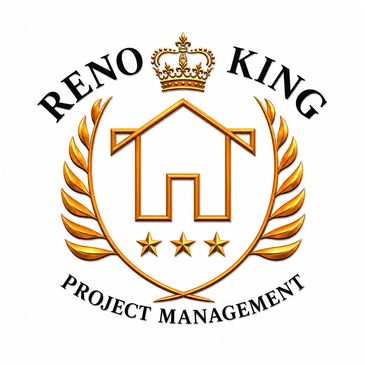 Logo for Reno King Project Management with a crown and house icon.
