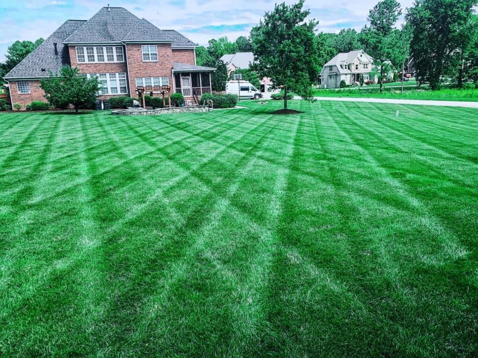 Freshly mowed lawn and mulch job in Wake County 