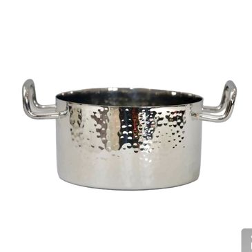 Stainless steel - hammered - 2 handles - serving pan - serving dish - round - deep, silver-india