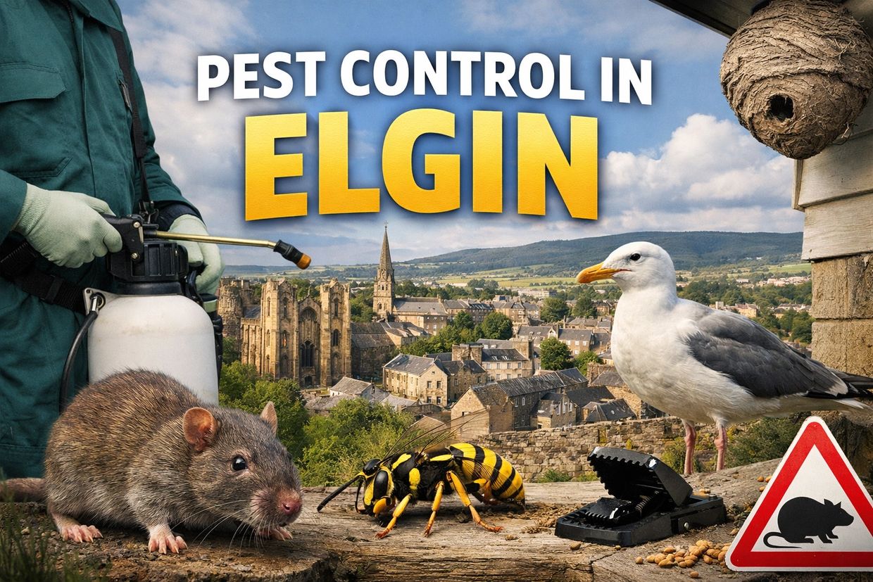 Pest control services in Elgin targeting rats, wasps, and seagulls.