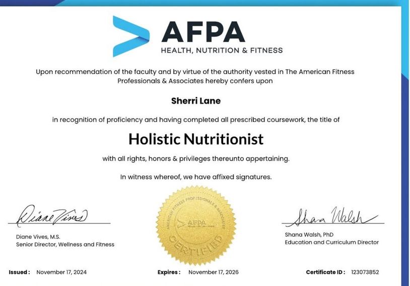 Sherri Lane AFPA Certification