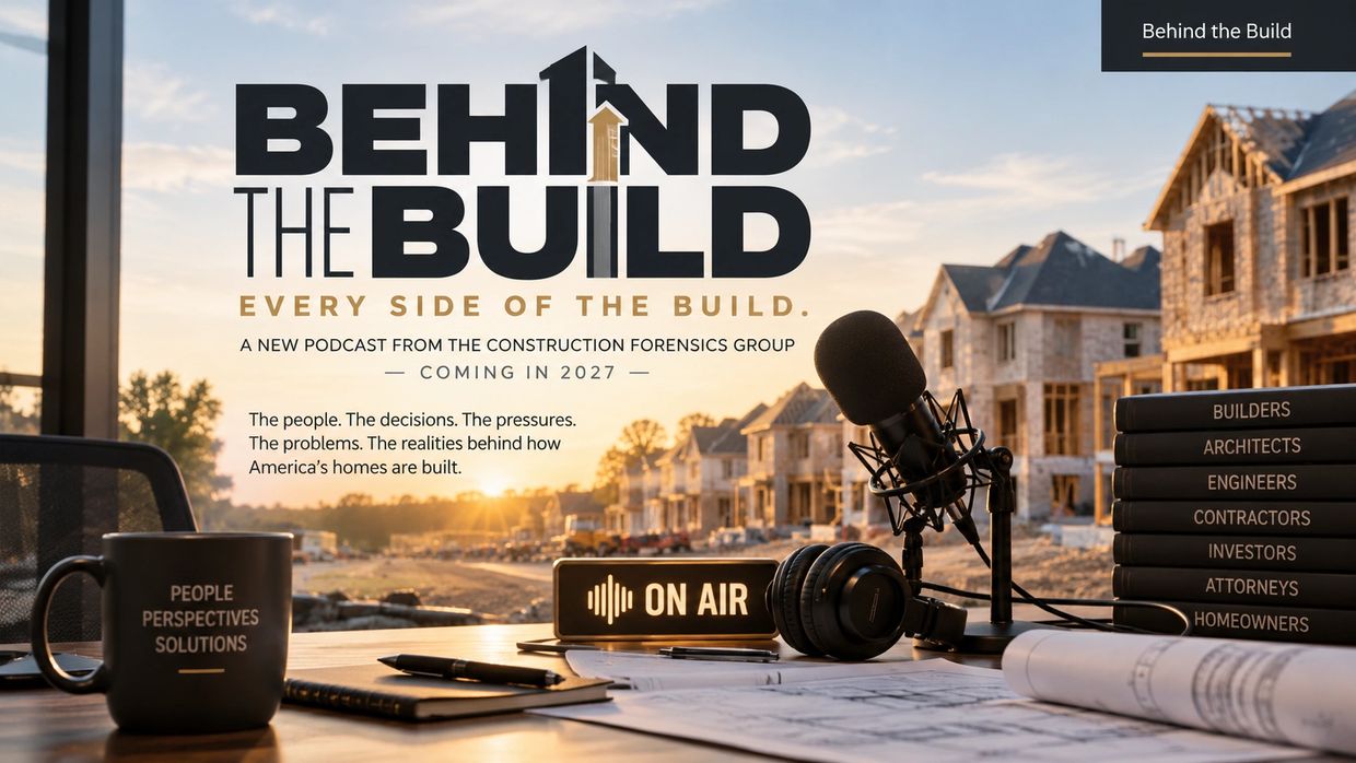 Podcast setup at a construction site during sunset.