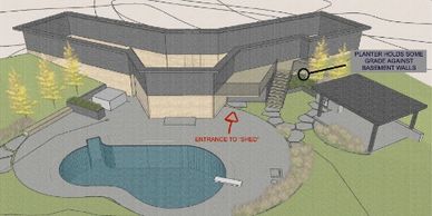 Luxury landscape design blueprint for back yard with pool.