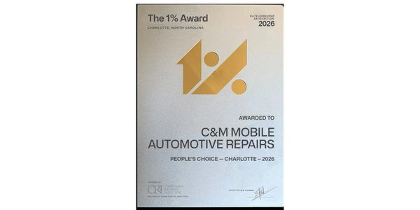 C&M Mobile Automotive Repairs People's Choice Charlotte 2026 award from the Consumer Ratings Institu