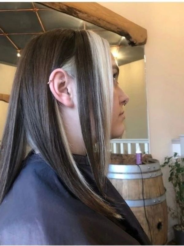 Peek a boo blond hair colour money pieces Brighton Salon 