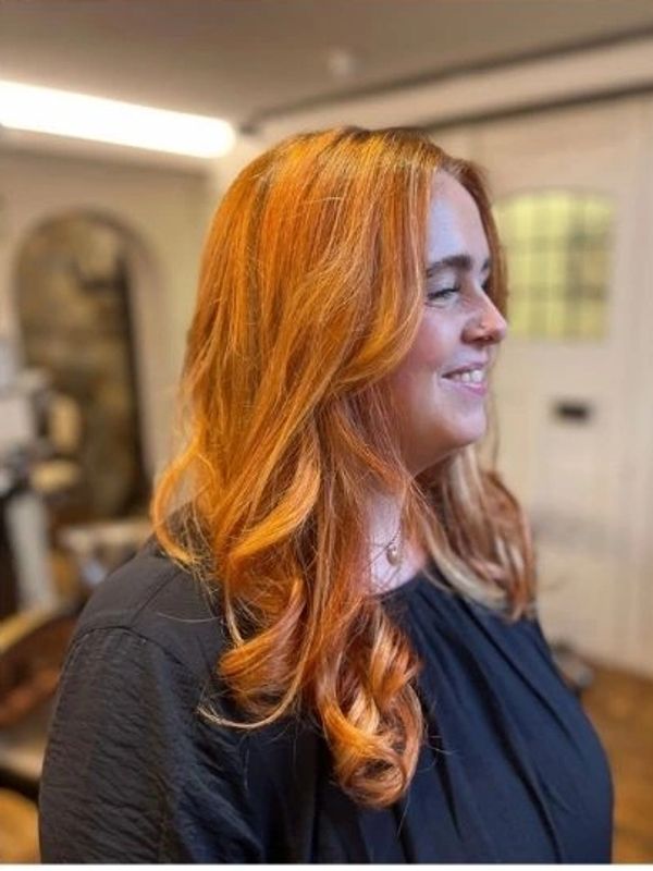 Copper curls Bouncy Blow out blow dry at Brighton best salon Ciscos Karma copper hair colour 
