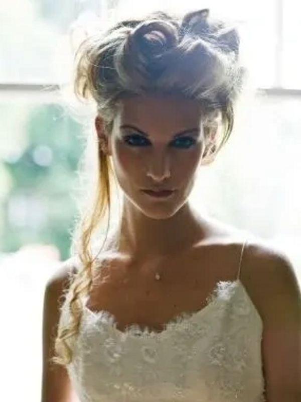Barrel Rolled Wedding Hair up Long curls styled by Brighton best hairdresser Ciscos Karma