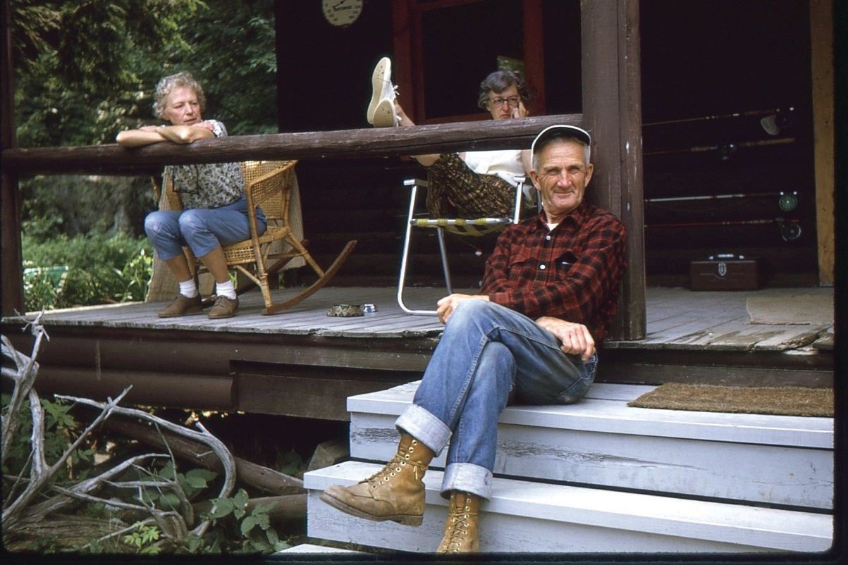 Minnie Lee, Ann Bready and Gerry enjoying some time on the porch in the summer of 1969. Ann Bready and her husband Fred were from MA and leased one of Gerry's camps year-round. They would spend the entire summer at Gartley's Camps. Gerry & Fred were fishing buddies. Minnie Lee & Ann spent quite a bit of time together with trips to town etc. ~Bill Spach contributed photo