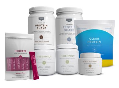 Various Isalean nutritional supplements and protein products.
