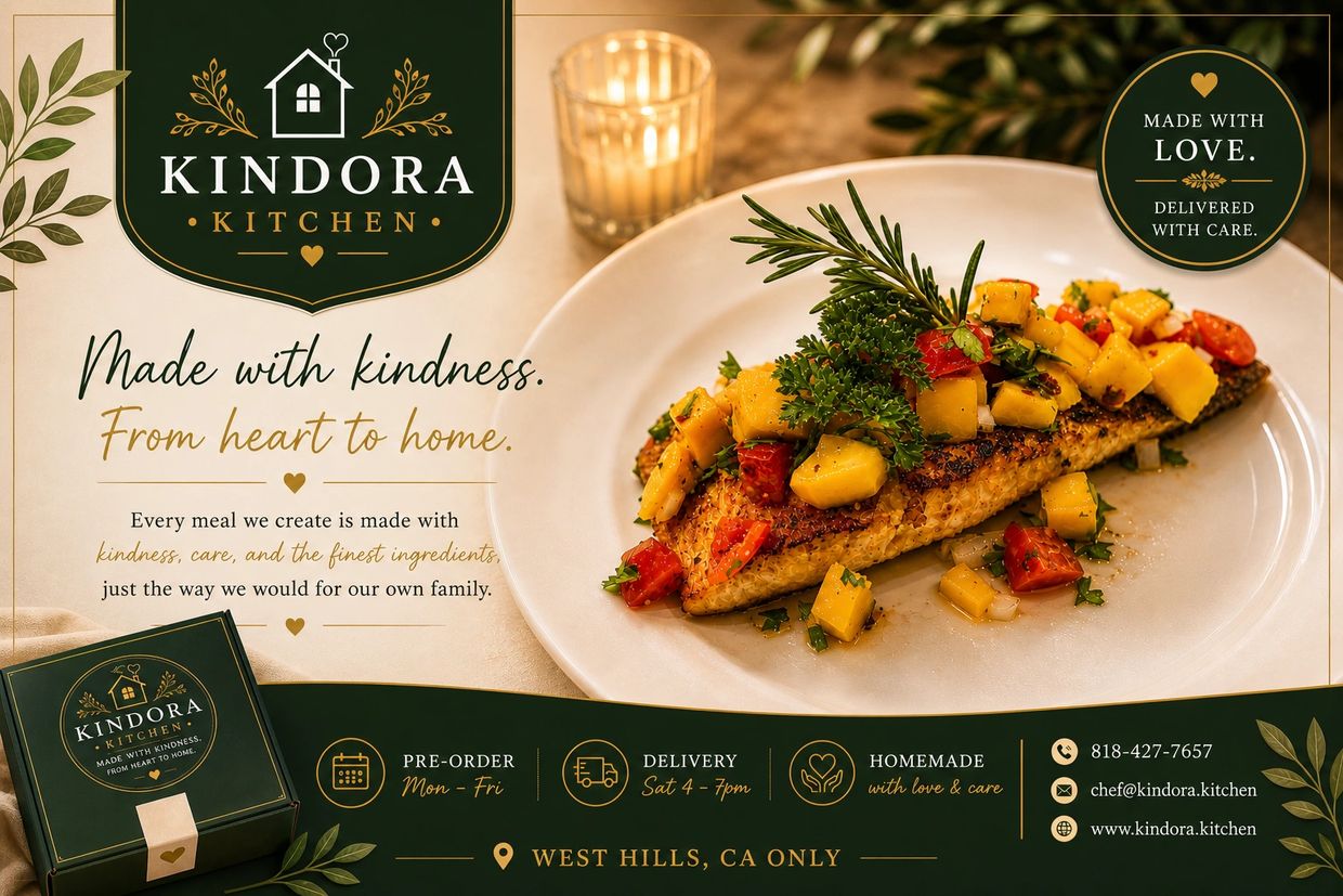 Kindora Kitchen offers homemade meals made with kindness and the finest ingredients.