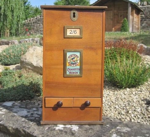 wooden cigarette vending machine Counter top wooden cigarette machine c1940's