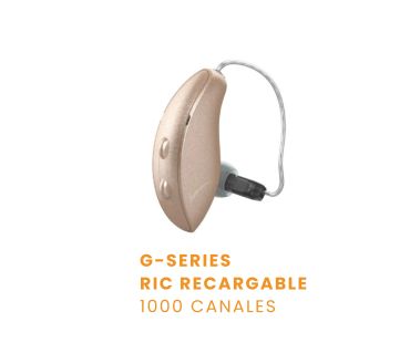 Audífono recargable G-Series RIC con 1000 canales.
