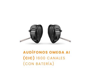 Audífonos Omega AI cic con batería y 1600 canales.