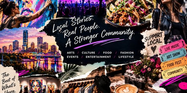 Collage celebrating local community with arts, food, and culture.