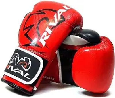 Pair of red Rival boxing gloves with black and white accents.