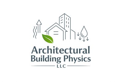 Logo for Architectural Building Physics LLC with eco-friendly symbols.