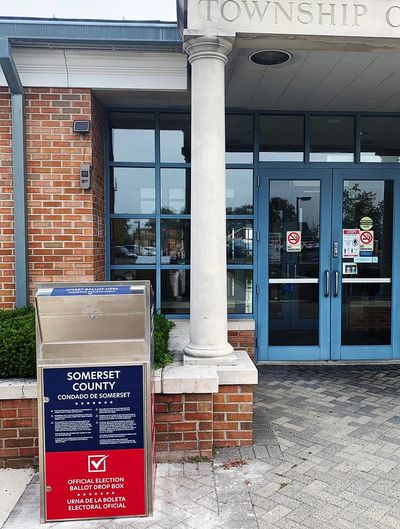 The Somerset County Mail-In Ballot drop box outside the Branchburg Municipal Building.
