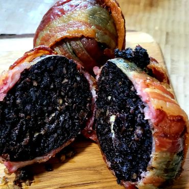 Bacon Wrapped Black Pudding Ball, Lymington Smoke and Fire BBQ, New Forest