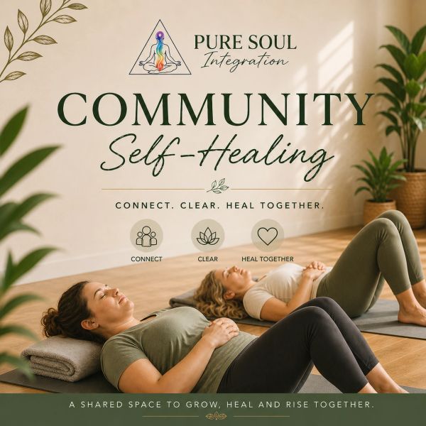 Two women practicing self-healing in a calm community space with natural light.