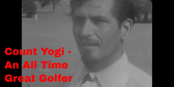 Vintage black-and-white image of Count Yogi, a renowned golfer.