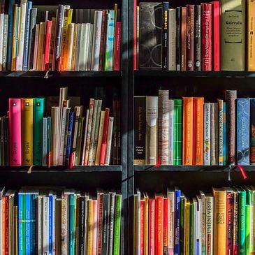 colorful books on a bookshelf