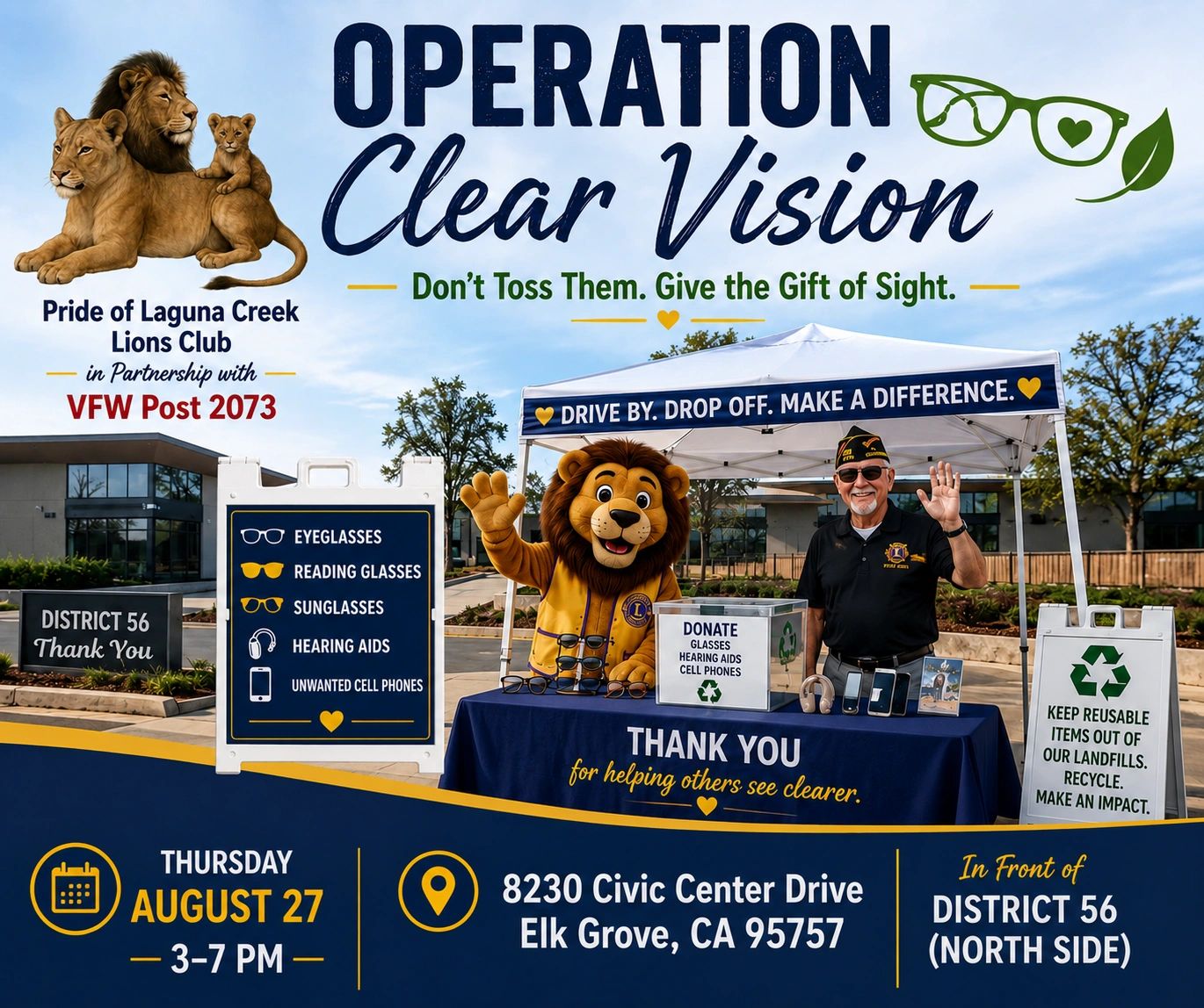 Operation Clear Vision event donation drive for glasses and hearing aids.