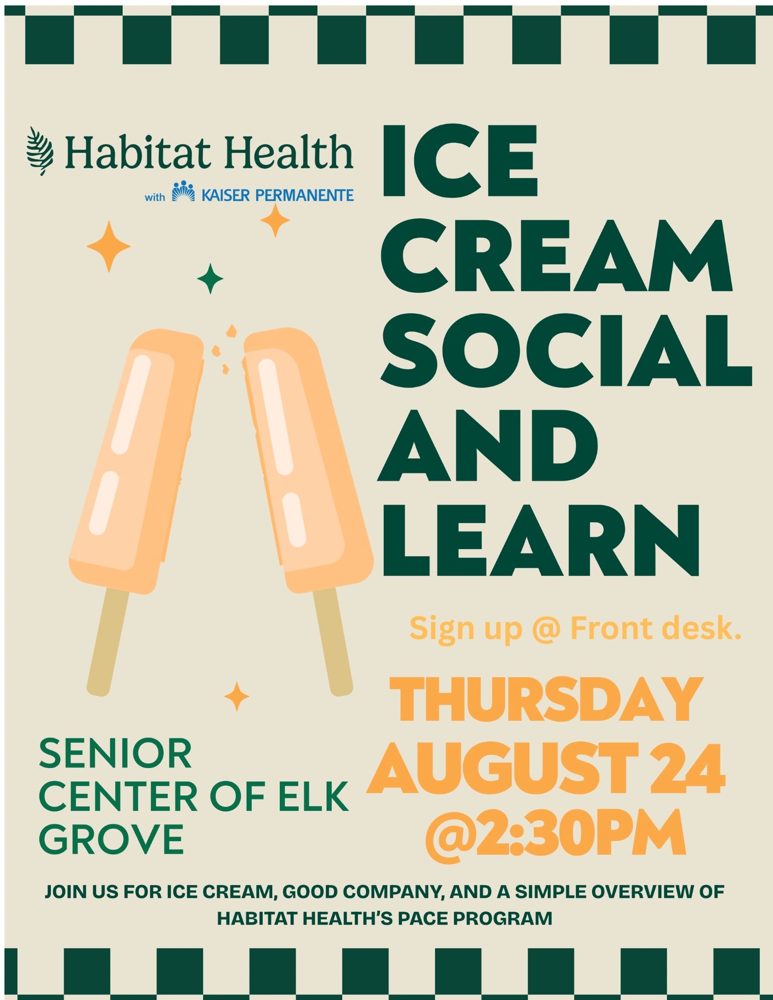 Ice cream social event at Elk Grove Senior Center.