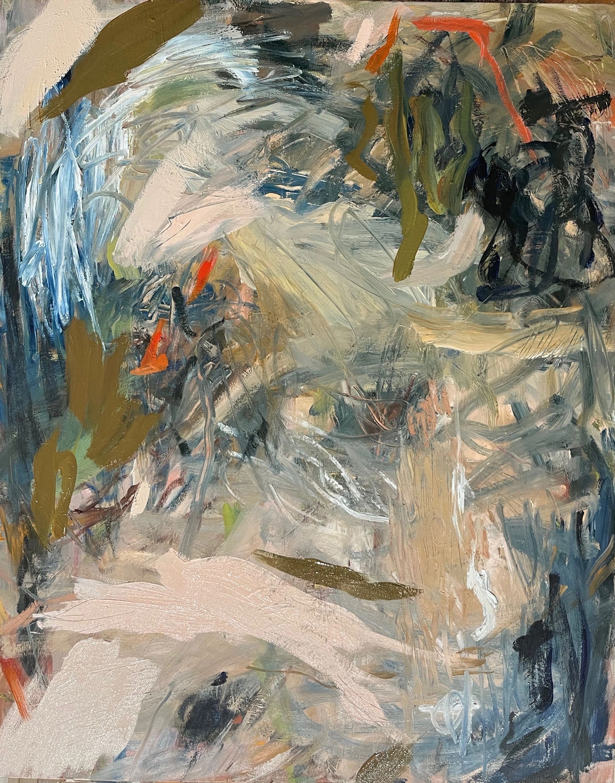 Abstract painting with swirling colors and textures.