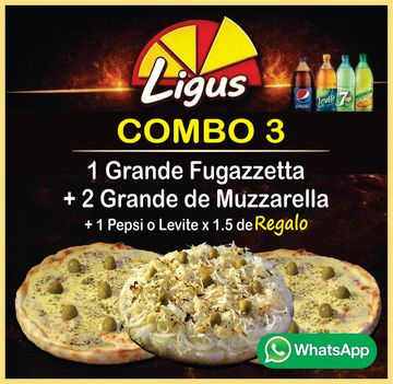 Combo 3 from Ligus includes pizzas, a dessert, and a free soda gift.