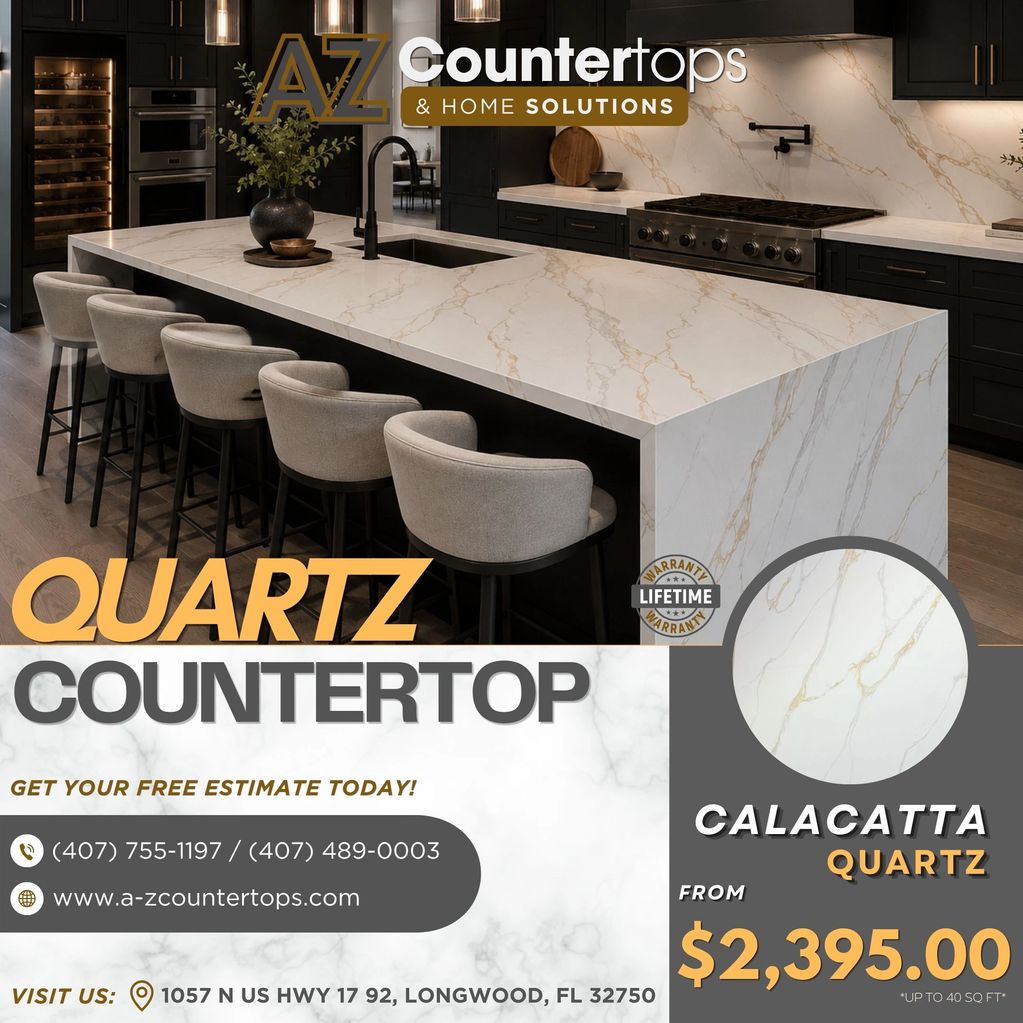 Elegant Calacatta quartz kitchen countertop with modern design.