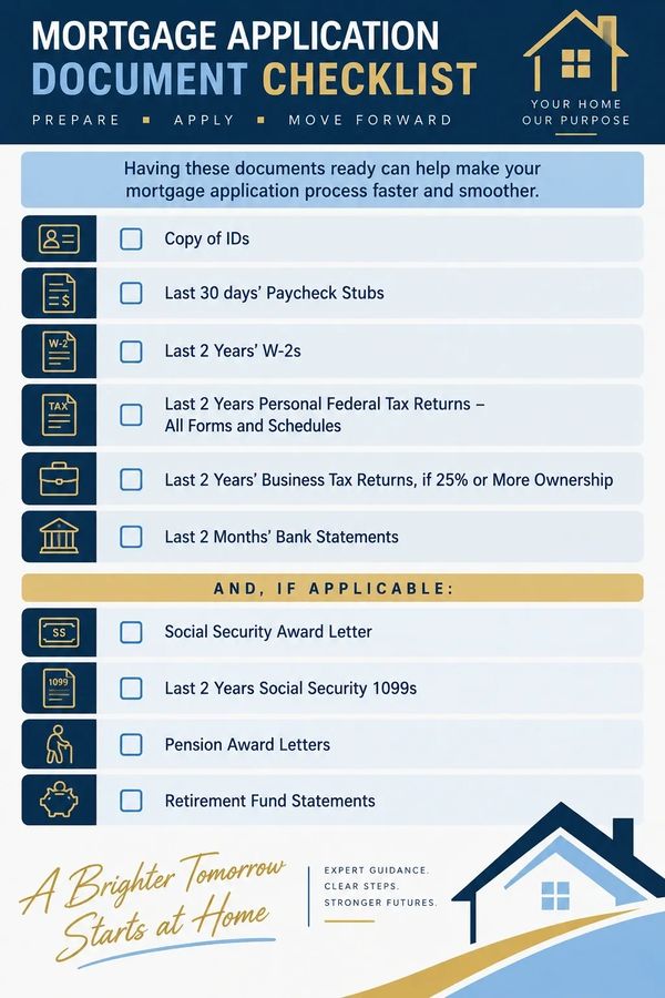 Mortgage application document checklist for a smoother process.