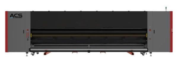 Large industrial textile printer with ACS branding.