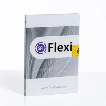 Box packaging of SAI Flexi software with a modern gray design.