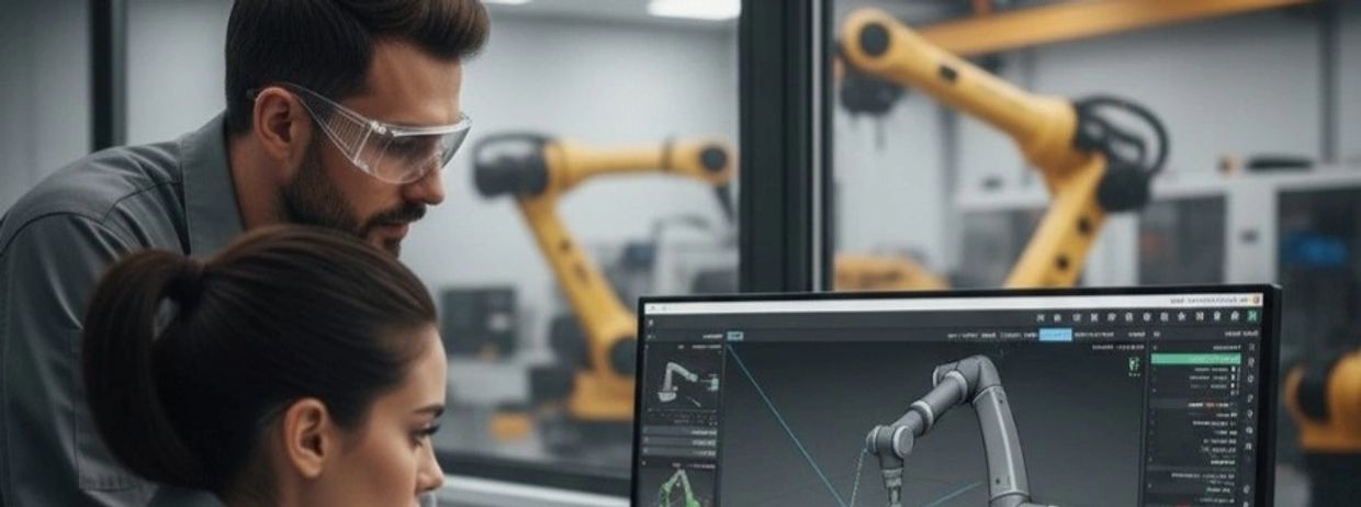 Dos personas aplicando la ingeniería robótica.