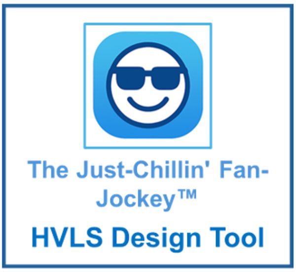 Logo for The Just-Chillin' Fan-Jockey HVLS Design Tool with cool smiley face.