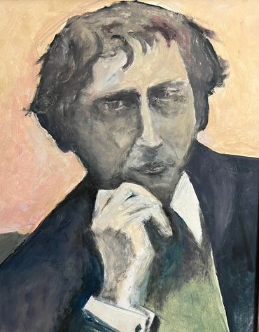 Expressionist portrait of a man lost in thought, rendered in muted tones.