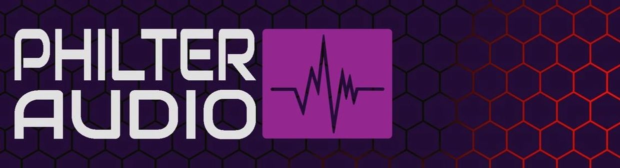 Philter Audio logo with stylized waveform on hexagonal background.