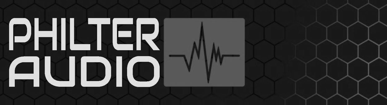 Philter Audio logo with stylized waveform on hexagonal background.