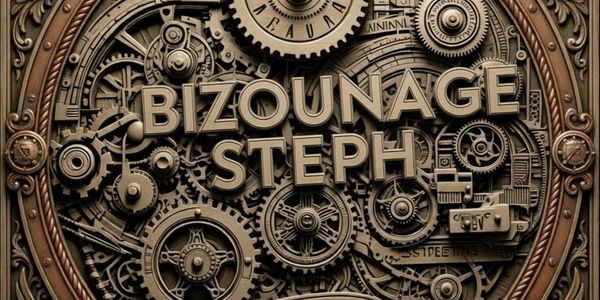 Engrenages complexes autour du texte "BIZOUNAGE STEPH".