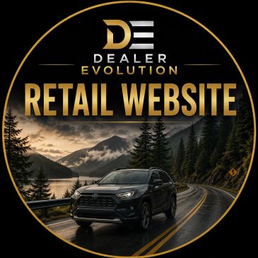 Dealer Evolution retail website ad with a Toyota SUV on a scenic mountain road.
