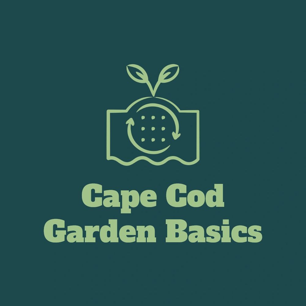 Logo of Cape Cod Garden Basics with a plant and recycling symbol.